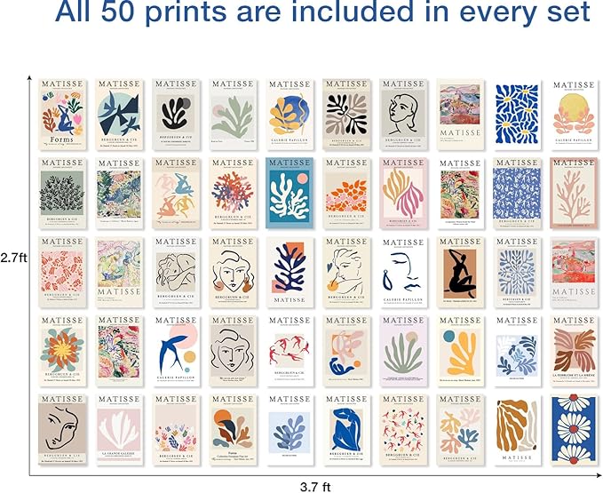 Y2K BOO Matisse Inspired Wall Collage Kit - 50 Aesthetic Posters for Room Decor, Perfect for Dorms and Bedrooms, Colorful Art Prints for Teen Girls and Creative Spaces