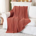 Longhui bedding Chunky Cable Knit Throw Blanket Lightweight Rust 100% Organic Cotton Blanket for Sofa Couch Bed Baby Nursery, Rustic Shabby Chic Modern Farmhouse, 60” x 80” Give Laundering Bag