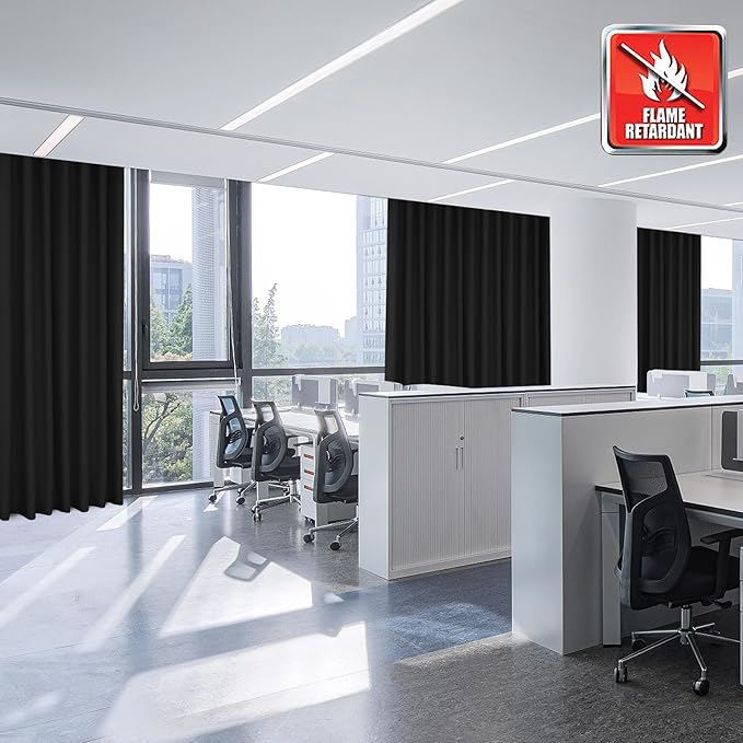 Fcosie Black Fireproof Insulation Curtains for Kindergartens, Elderly Homes, Hospitals, Laboratory, Clinic | 80% Light Blocking Polyester Drapes with Antique Bronze Grommets, 66" Wx63 L, 2 Panels