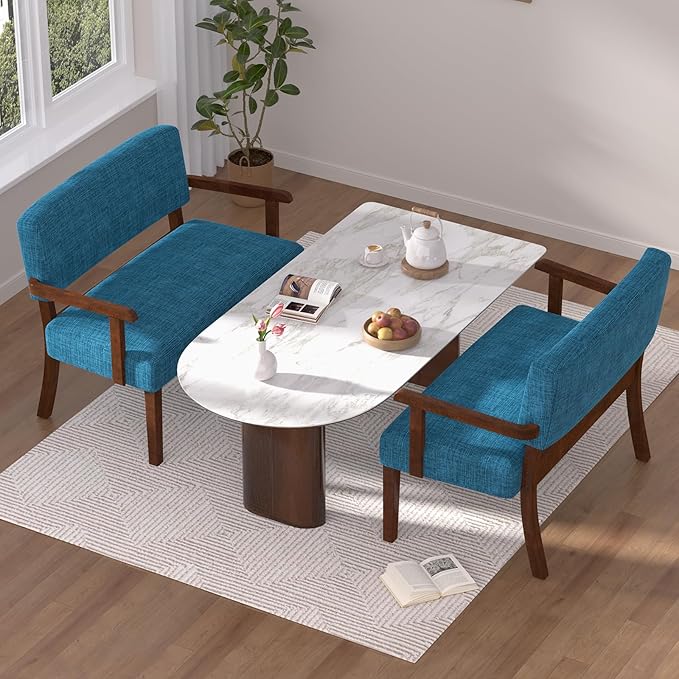 Accent Chair 2 Seat, Arm Chairs with Soft Seat and Armrests for Living Room, Love seat for Dining, Reading, and Waiting Rooms (Blue)