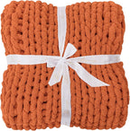Bigacogo Chunky Knit Throw Blanket for Couch, 40x60 inches, 100% Hand Knitted with Thick Jumbo Chenille Yarn, Cozy Soft Large Rope Knot Cable Crochet Blankets for Sofa Bed Living Room, Terracotta