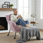 Lazy Chair and Ottoman, Large Accent Lounge Chair with Armrests and a Side Pocket, Modern Leisure Upholstered Sofa Reading Armchair with Footrest for Bedroom, Living Room, Dorm Rooms, Office