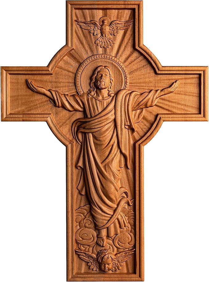 BGCOPPER Jesus Crucifix Wall Cross Handmade Wooden Cross for Wall Decor for Home Room Christmas Gift