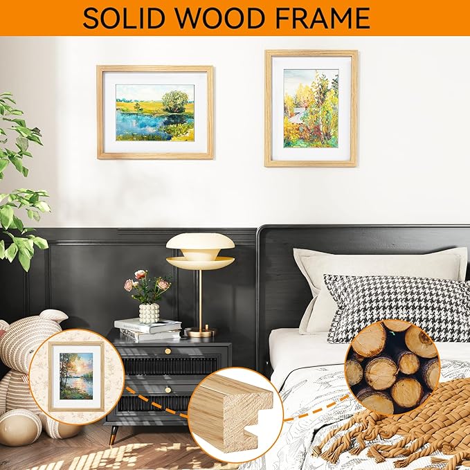 IBUYKE 11 x14 Picture Frame,Set of 3,Solid Oak Wood 11x14 Photo Frame with Mat to 8x10,11x14 Picture Frames With Tempered Glass,Wall Mount Display,Home Decor,Natural Oak 14 x 11 Frame,UWPF1114N-3