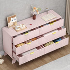 Fluted 6 Drawer Dresser, 47.2" Wide Modern Boho Chest of Drawers, Wooden Storage Dresser TV Stand for Bedroom, Living Room, Closet, Hallway, Curved Profile Design