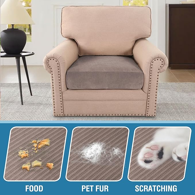 H.VERSAILTEX Velvet Stretch Couch Cushion Cover Plush Cushion Slipcover for Chair Cushion Furniture Protector Seat Cushion Sofa Cover (1 Piece Armchair Cushion Covers, Taupe Striped)