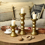 SWALLOWLIVING Rustic Farmhouse Wood Pillar Candle Holder Set of 3 for Candlestick, Gold