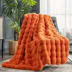 Cozy Bliss Faux Fur Throw Blanket for Couch, Fuzzy Soft Plush Thick Bubble Blanket for Sofa Bedroom Living Room, 50 * 60 Inches Burnt Orange