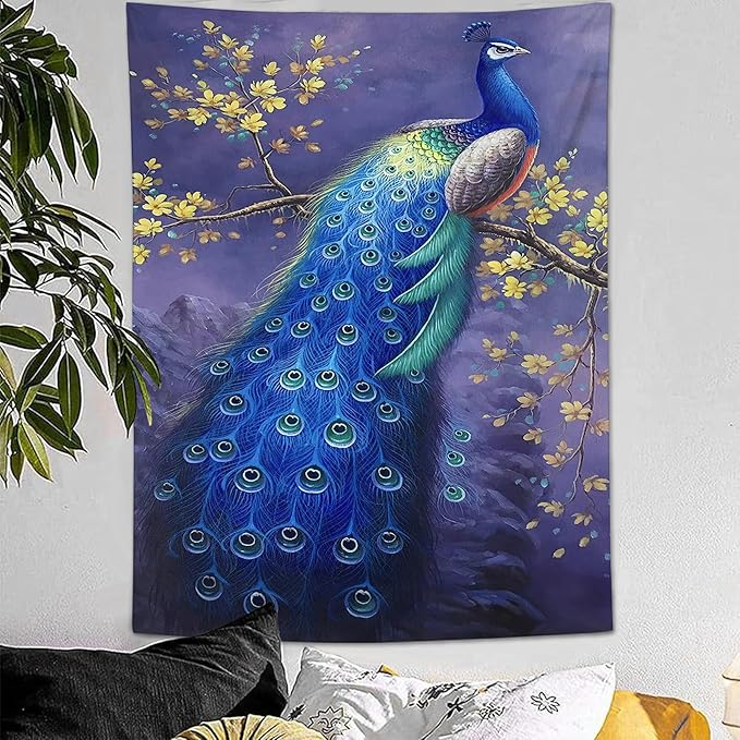 yowecso Peacock Tapestry - Purple Peacock Wall Hanging for Bedroom, Living Room & Dorm - 40"x60"