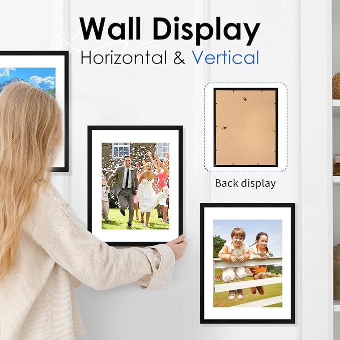 FIXSMITH 11x14 Picture Frame Bulk-6 Pack, Photo Frame with HD Plexiglass, Display Pictures 8x10 with Mat or 11x14 Without Mat, Black Picture Frames Collage Wall Decor