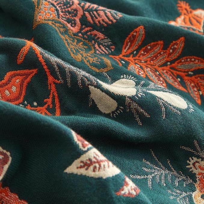 Boho Throw Blanket for Couch Sofa Bed, 100% Cotton Woven Quilt with Tassel 80”x90”, Super Soft Muslin Blanket with Floral Printed, Decorative Reversible Bed Blanket/Cover for All Seasons