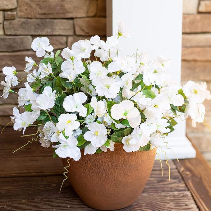 Fall Flowers Fake Flowers for Outdoors Autumn Decoration, 6 Bundles Faux Silk Hibiscus Artificial Plants Realistic UV Resistant Tropical Flowers for Outside Planter Patio, White