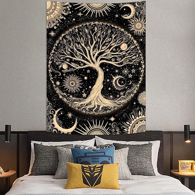 Lunerfex Tree of Life Tapestry Starry Sky Wall Tapestry, Vintage Tapestries for Bedroom Ceiling Tapestries Wall Hanging for Bedroom Living Room Decor Tree-3 36"x48"
