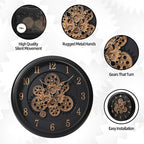 Maxstar Large Moving Gear Wall Clock,16" Vintage Mechanical Battery Operated Industrial Wall Clocks for Farmhouse Living Room,Home Office, Dinning Room, Kitchen, Steampunk Decor-Black,Arab Numeral