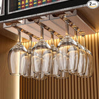 2 Pcs Wine Glass Holder,Stemware Rack Punch-free Hanging Under Cabinet for Bar,Kitchen and Restaurant (Brown)