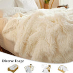 XeGe Luxury Faux Fur Throw, Ivory Soft 50x60 Fluffy Blanket, Ivory Shaggy Plush Decorative Couch Throw, Cute Furry Fuzzy Office Lap Blanket for Bedroom Living Room Beige
