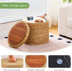 Wimarsbon Storage Pouf Ottoman, Hand Weaving Natural Straw Foot Stool, Bohemian Round Patio Ottomans, Rustic Lounge Pouffe, Outdoor Extra Seat for Garden