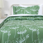 Amazon Basics Lightweight Microfiber Comforter Sets, 5 Pieces, Green, Floral, Twin/Twin XL