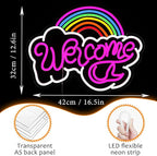 LISIGNVE Rainbow Welcome Neon Sign Cloud Light Up Sign Welcome Led Sign Rainbow Neon Light with USB for Bedroom Wedding Party School Business Wall Decor (16.5”*12.6”)