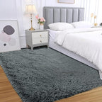Fluffy Area Rug for Bedroom: Grey Plush Soft Bedside Dorm Area Rug - Small Carpets for Bedroom Kids Room Nursery (Grey, 3x5Feet)