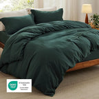 Bedsure Duvet Cover Full Size with Fitted Sheet - 4 Pieces Prewashed Cotton-Like Extra Soft Bedding Set, Includes 1 Duvet Cover 80x90 Inches, 2 Pillow Shams, 1 Fitted Sheet, Forest Green