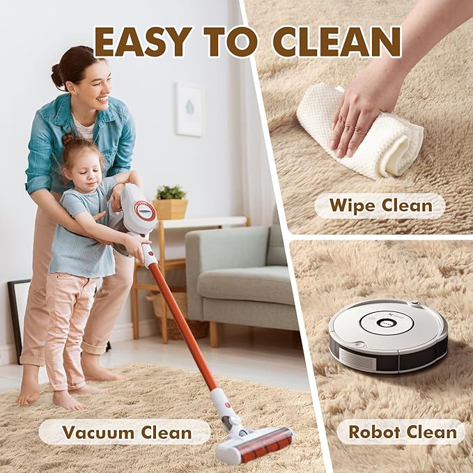 4x6 Ft Shag Beige Rugs for Bedroom Living Room, Ultra Soft Fluffy Furry Area Rugs for Playroom Indoor Floor, Aesthetic Carpet for Kids Home Decor