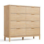 LINSY HOME Fluted Dresser for Bedroom with 8 Drawers, 47" Wide Mid Century Modern Dressers, Tall Boho Chest of Drawers, Large Wood Accent Storage Cabinet for Living Room, Curved Profile Design, Oak