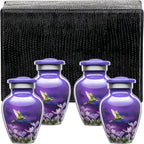 Olivia Memorials Small Urns for Human Ashes Adult Female - Set of 4 Purple Hummingbird Urns Keepsakes - Mini Cremation Urn for Mom Dad Baby Pet Dog