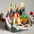Christmas Village Collectible Buildings Christmas Village Houses Hot Air Balloon with LED Lights Musical USB Indoor Display Figurines Xmas Decoration
