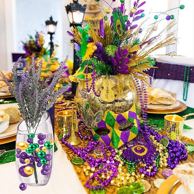 Mardi Gras Vase Filler | 150PCS Pearls Bead for Centerpieces Vases | 8/14/20 mm No Hole Beads, Fake Pearls for Wedding Birthday Theme Party Table Centerpieces Decor Decor