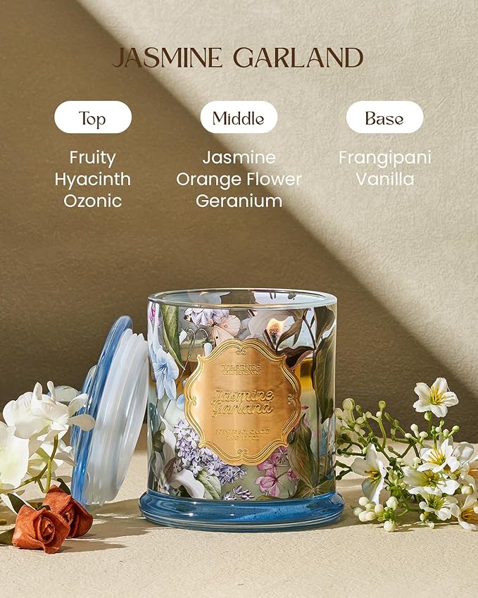 M&SENSE Jasmine Scented Candles, Organic Soy Candle 12.7oz 75 Hour Long Lasting Slow Burning, Highly Scented Good Smelling Aromatherapy Candle, Aaesthetic Candle Gift for Women