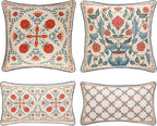 patdrea Designer Throw Pillow Covers Set of 4,Brilliant Vintage Red Tropical Linen with Floral Pattern Pillow Cover,Decorative Lumbar and Square Pillowcases Cushion for Bed Living Room Outdoor