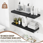 Fun Memories Floating Shelves for Wall, 32 Inch Long Floating Shelves Set of 2, 32 x 10 Wooden Shelves for Wall, Large Storage Shelves, Hanging Shelves for Bathroom Kitchen Bedroom, Black