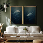 SIGNFORD Framed Canvas Print Wall Art Set Deep Sea Fish Serene Underwater Life in Dark Tones Illustration Modern Art Decorative Nordic Nature for Living Room, Bedroom, Office - 16"x24"x2 Natural