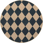 Lahome Checkered Round Entryway Rug 4ft, Circle Indoor Outdoor Patio Rug Washable Farmhouse Easy Jute Kitchen Rugs, Contemporary Non Slip Round Carpet for Bedroom Front Porch