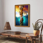 Solid Wood Framed Jesus Christ Canvas Wall Art The Hand of God Jesus Reaching Into Water Christian Painting Prints Biblical Wall Decor Religious Room Decor for Church Prayer Room Schools 24'' x 36''