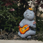 Cat Garden Statue Outdoor Decor, Cat Sculpture with Guitar and Butterfly for Yard Lawn Patio Balcony, Birthday Housewarming Gifts for Mom, Grandma, Women, 8.8 inch, Resin