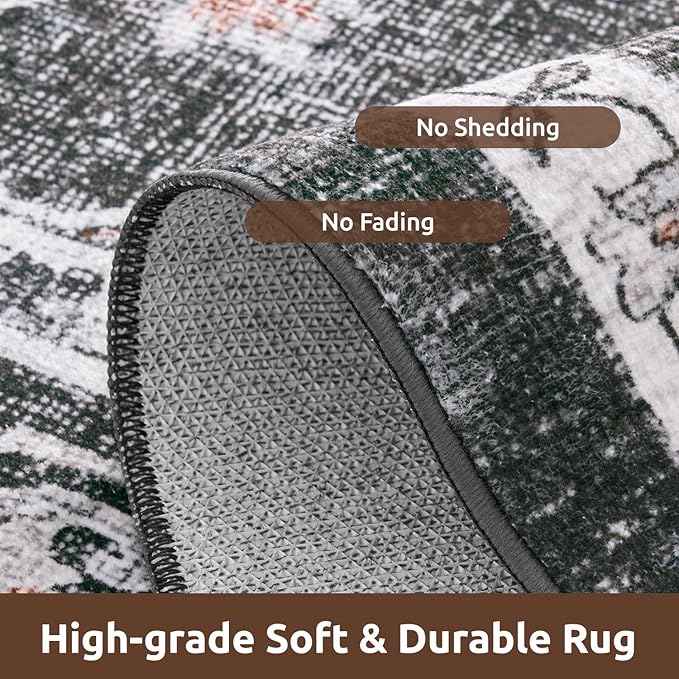 AMOAMI-Area Rug 8X10 Rugs for Living Room-Vintage Soft Black Rugs for Bedroom-Non Slip Carpet-Washable Rug for Dining Room Living Room Bedroom Office Under Table Dark Grey & Black