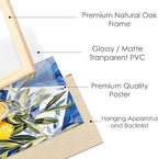 Kitchen Wall Decor Framed Wall Art Prints Set of 10 Natural Oak, Framed Food Prints, Pasta & Lemon Wall Art for Dining Room or Kitchen Decoration, Blue & Yellow Artwork with Mediterranean Decor