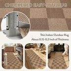 Lahome Checkered Easy Jute Kitchen Runner, 2x8 Washable Indoor Outdoor Runner Rug, Checkerboard Non Slip Non Shedding Neutral Carpet for Hallway Entryway Foyer