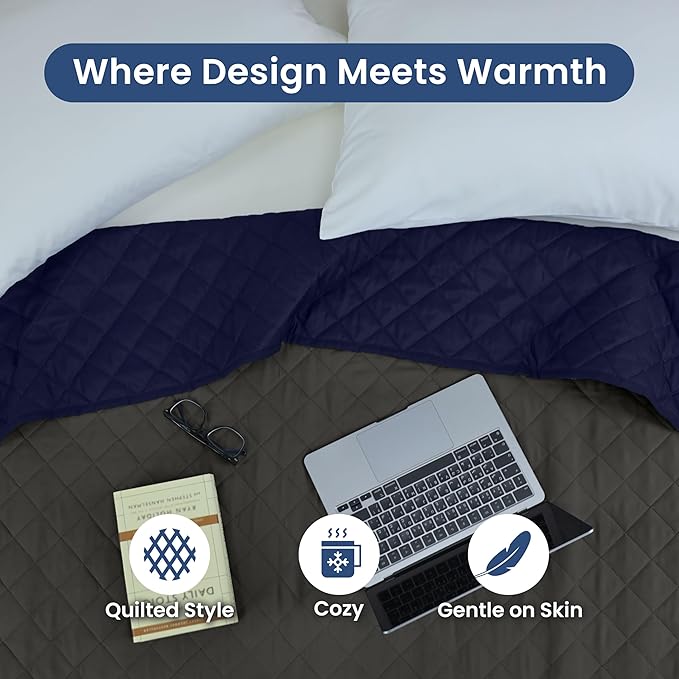 Martex Reversible Coverlet – Twin Bed Quilt – Lightweight Twin Size Bedding – Durable Quilts for Bed – Soft - Easy Care Bedding – Graphite/Navy