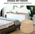 Wimarsbon 18'' Ottoman Pouf, Natural Braided Poof, Rustic Handweave Lounge Pouffe, Boho Footrest Stool for Bedroom, Accent Table or Seat for Living Room (Natural Water Hyacinth + White Cotton Rope)