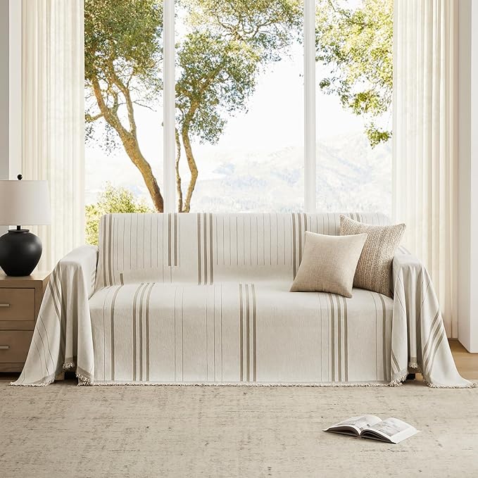 Boho Couch Cover Washable Sectional Couch Covers for Dogs Reversible Sofa Slipcover for 2 or 3 Cushion Couch Pet Friendly Furniture Protector (2# Khaki, 91" x 150")