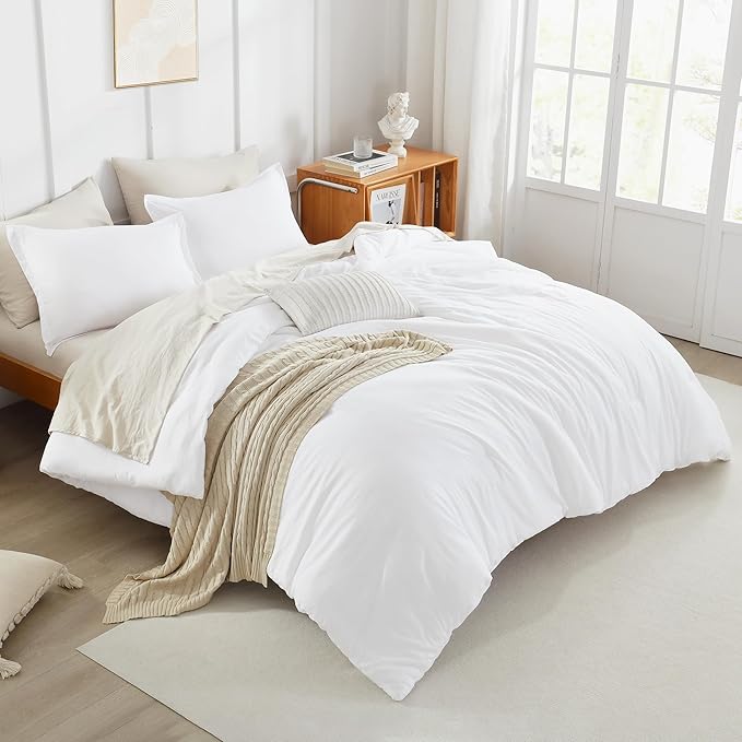 Litanika California King Comforter Set White - 3 Pieces Cal King Lightweight Soft Plain Bed Comforter, Oversized Down Alternative Bedding Set - Machine Washable (104x96In, 2 Pillowcases)
