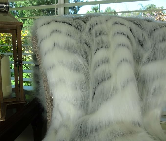White Fox Faux Fur Throw Blanket & Bedspread - White Gray Fox Fur Throw - Luxury Fox Faux Fur - Soft Faux Fur Blanket, Handmade in USA, 16483