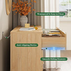 Fluted Dresser with 9 Drawers, 63" Wide Modern Chest of Drawers with Metal Handle, Wooden Dresser TV Stand, Wood Closet Clothes Storage Organizer for Bedroom, Living Room, Hallway, Natural Oak