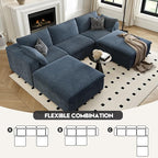 118" Cloud Couch Modular Sectional Sofa for Living Room,Modern Sofa with Deep Seat，U-Shape Boneless Couch with 2 Ottoman,Comfy Upholstered Corduroy Couches for Apartment, Studio, Office,Bedroom，Blue
