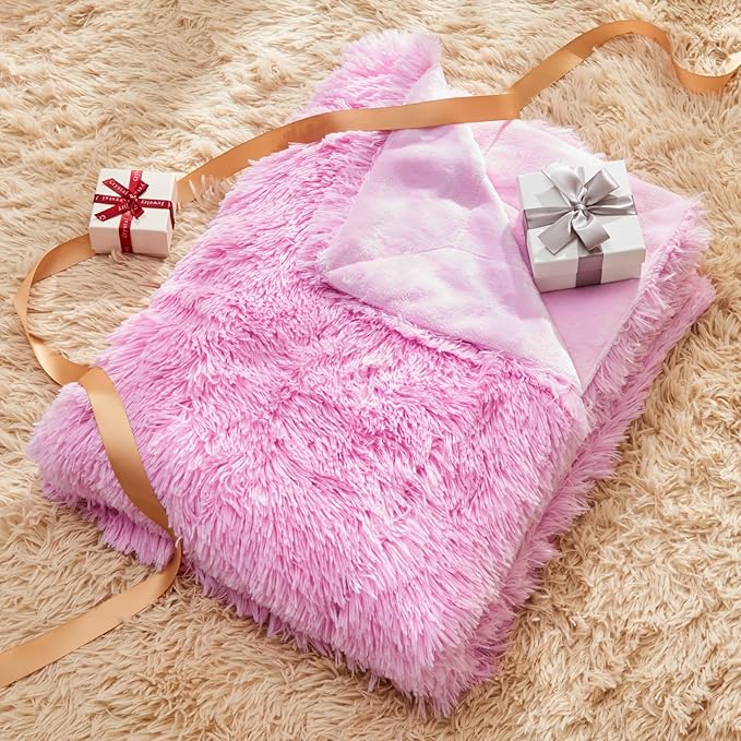 GONAAP Fuzzy Faux Fur Throw Blanket Twin Size Light Pink Super Soft Cozy Plush Fuzzy Shaggy Blanket for Couch Sofa Bed (Light Pink, Twin(60"x80"))