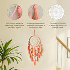 Pink Dream Catcher Wall Decor with Pompoms Macrame Large Dreamcatcher, Handmade Tassels Hanging Ornament Boho Room Decor for Girls Bedroom Living Room