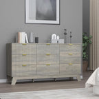 Fluted 9 Drawer Dresser, 57.1" Wide Modern Boho Chest of Drawers, Wooden Storage Dresser TV Stand for Bedroom, Living Room, Closet, Hallway, Curved Profile Design